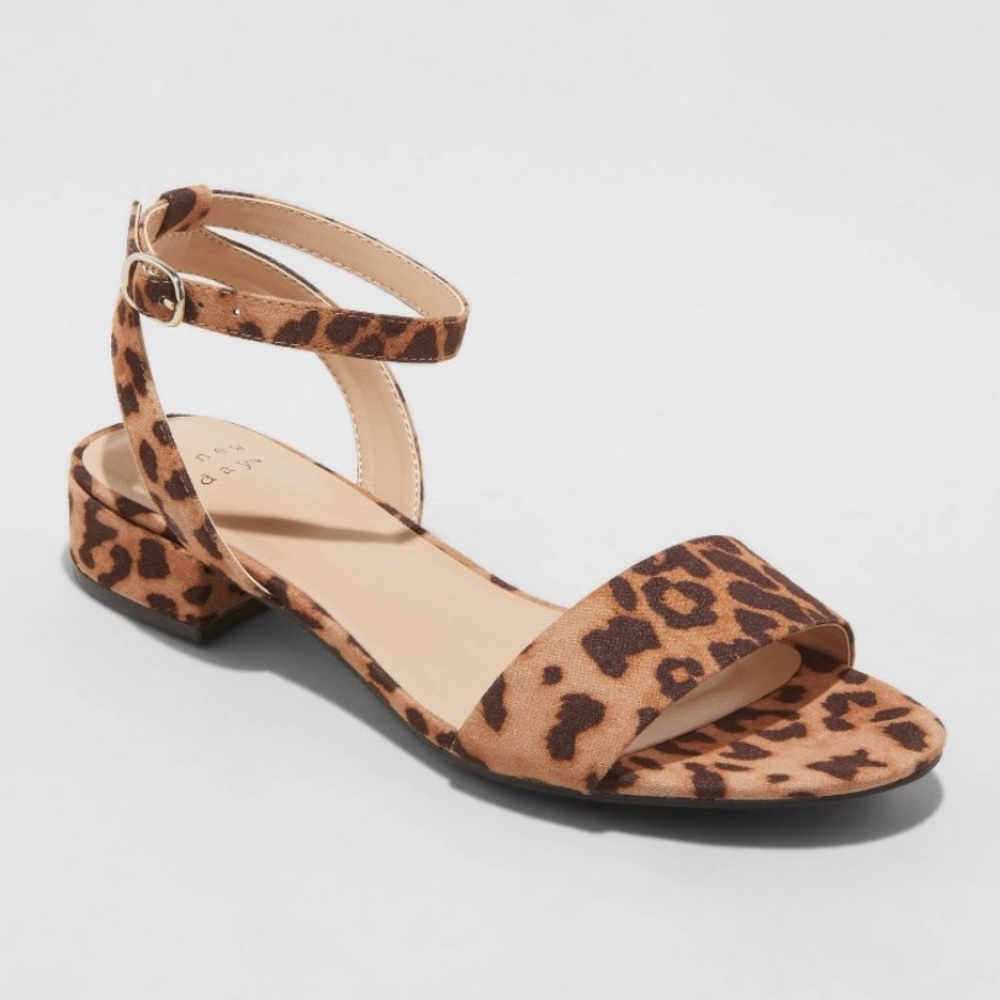 Leopard print ankle strap sandals